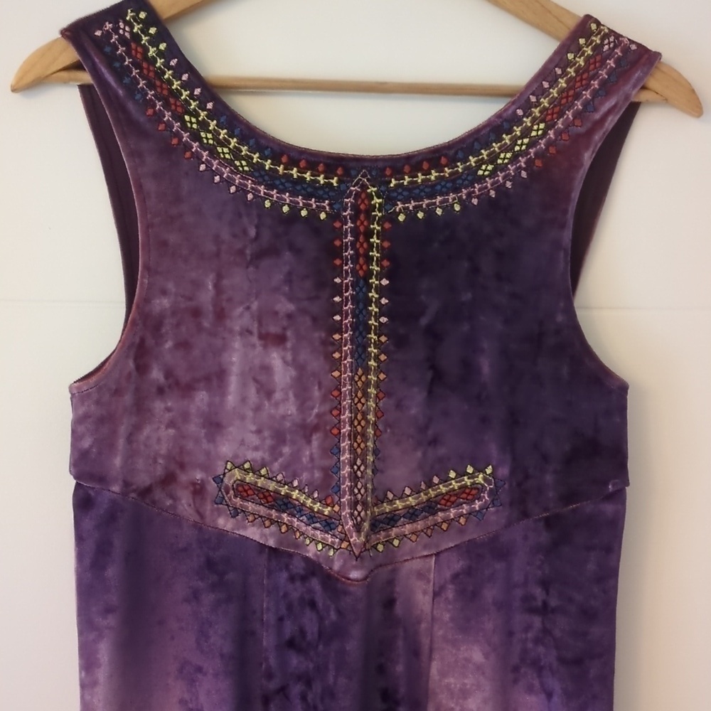 Free people purple velvet maxi dress neck embroidered boho style - Picture 4 of 11